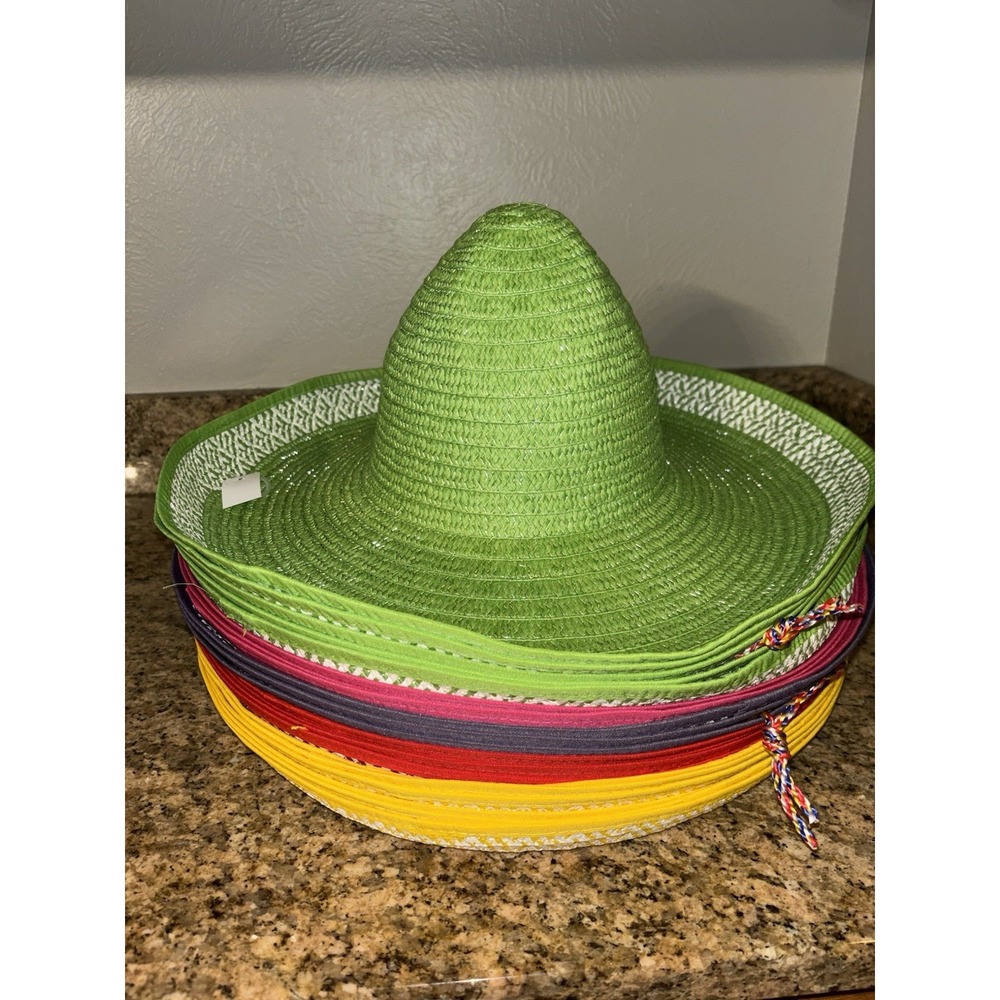 Lot of 20 New Paper Fiber Sombrero Style Sun Hats Various Colors